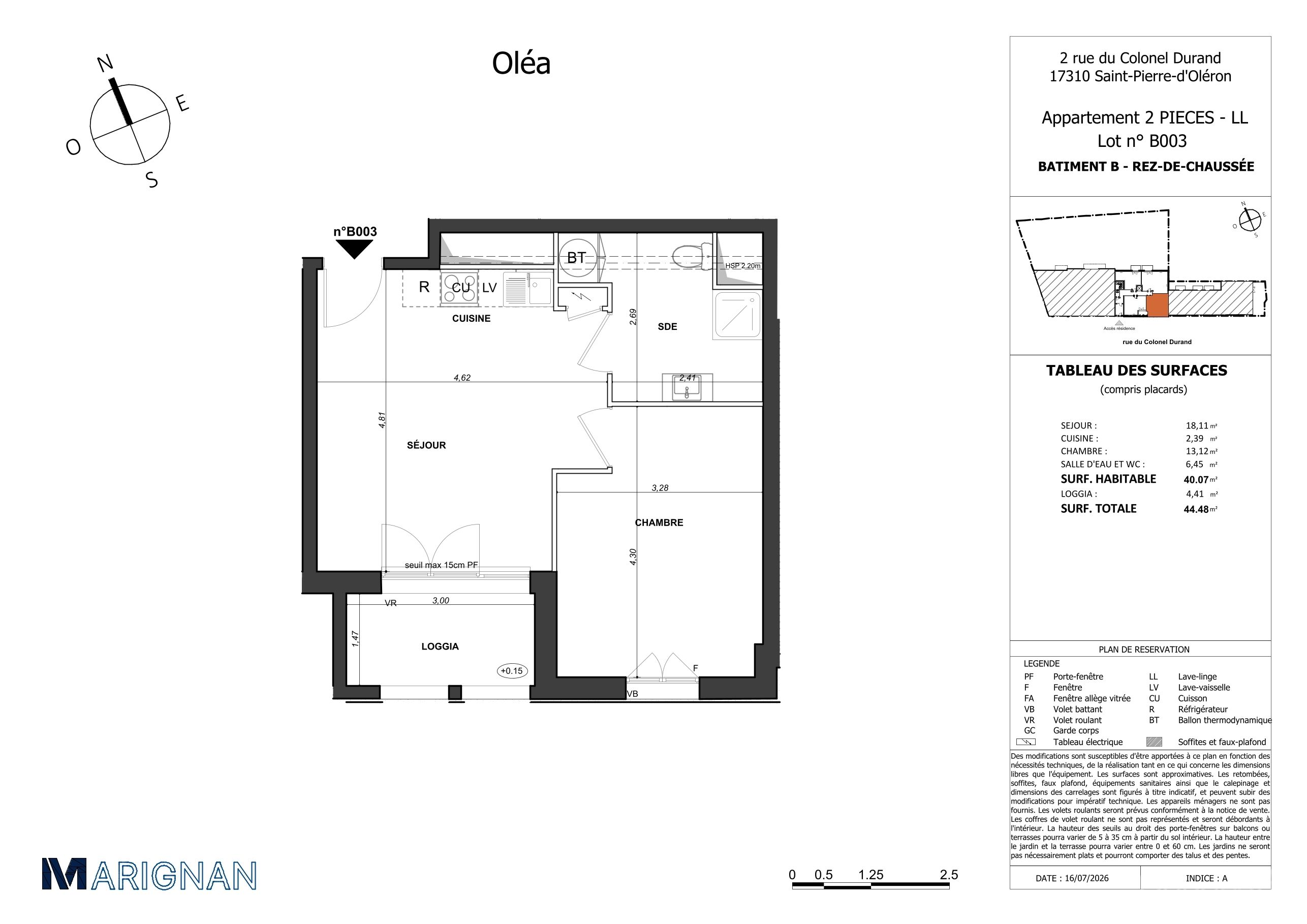 Plan du lot B003